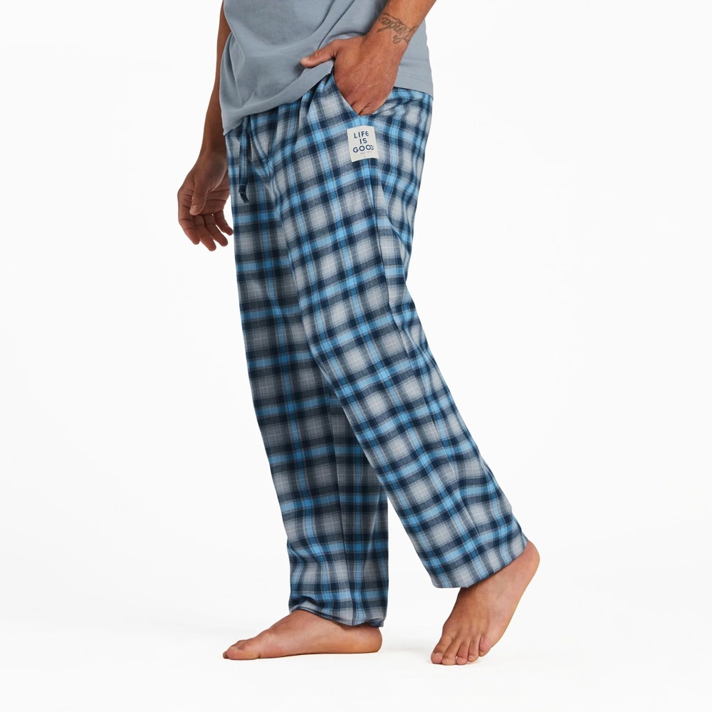 life is good Men's Stone Blue Plaid Classic Sleep Pant, Sz L